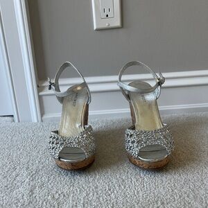 Silver Woven Wedge Sandals